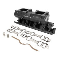 Proflow SuperMax EFI Intake Quad Manifold Kit, Fuel Rails, SB Ford 289-302W, Tunnel Ram, Fabricated Black, Dual 4150 Throttle Bodies, Silver Kit