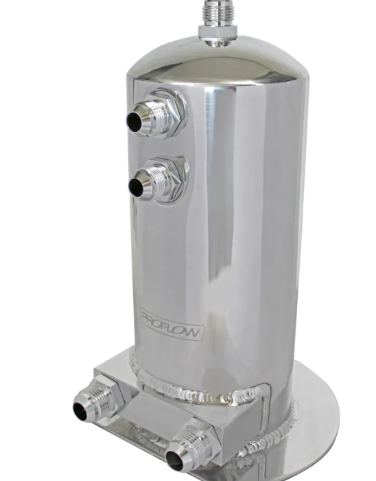 Proflow Fuel Surge Tank, Fabricated Aluminium, Square, Suits 044 Bosch Pumps, 2.5L, Black Anodised