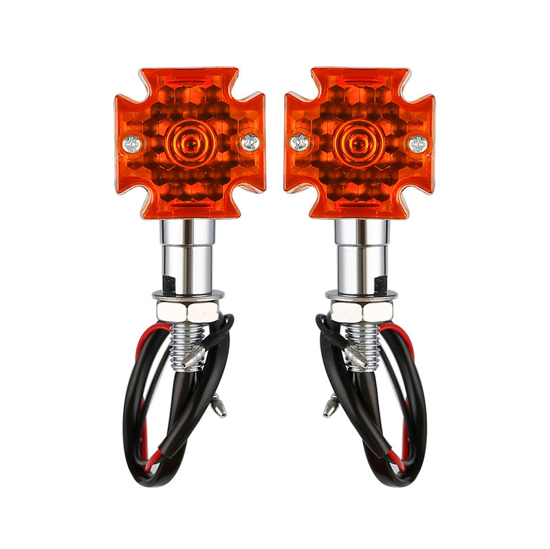 Attitude Inc Maltese Cross Bullet Turn Signal Indicator Lights LED, Chrome, For Harley Models, Set