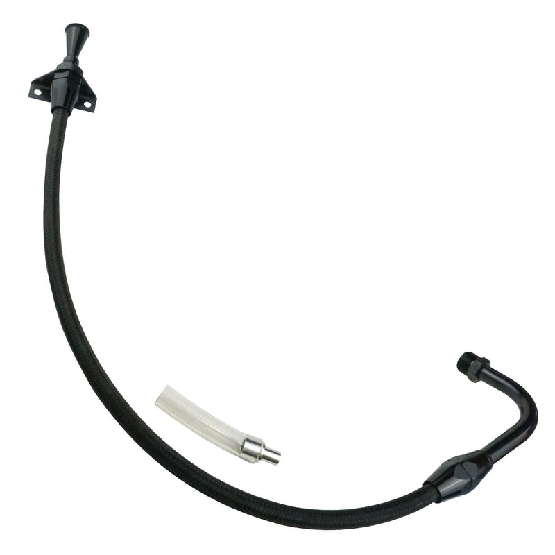 Proflow Transmission Dipstick, Braided Stainless Black, Billet Handle, Firewall Mount, C-4,C10, Pan Fill, Each