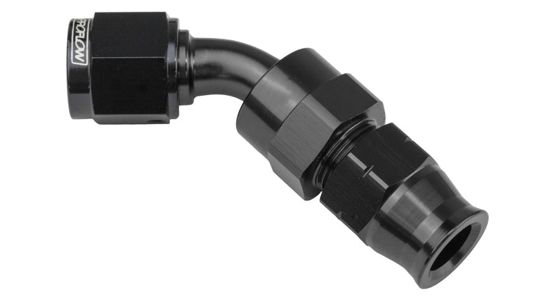 Proflow 1/2in. Tube 45 Degree To Female -08AN Hose End Tube Adaptor, Black