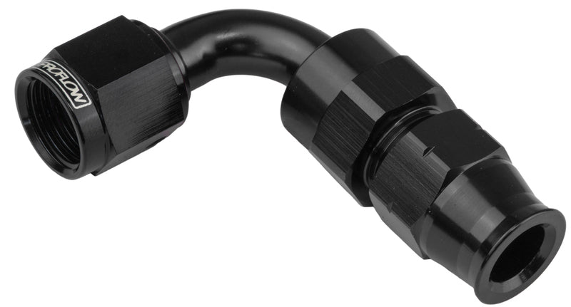 Proflow 1/2in. Tube 90 Degree To Female -08AN Hose End Tube Adaptor, Black