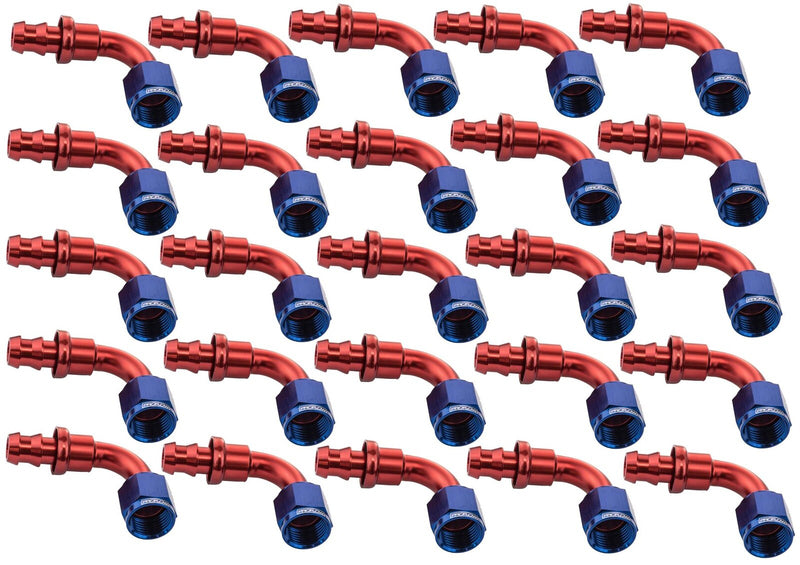 Proflow Bulk Pack 90 Degree Push Lock Hose End Barb 5/16'' To Female -06AN, 25 Pack