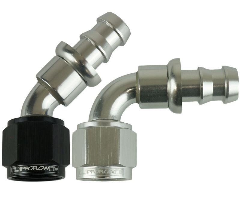 Proflow 120 DEG PUSH ON HOSE END - 12 BLACK/SILVER