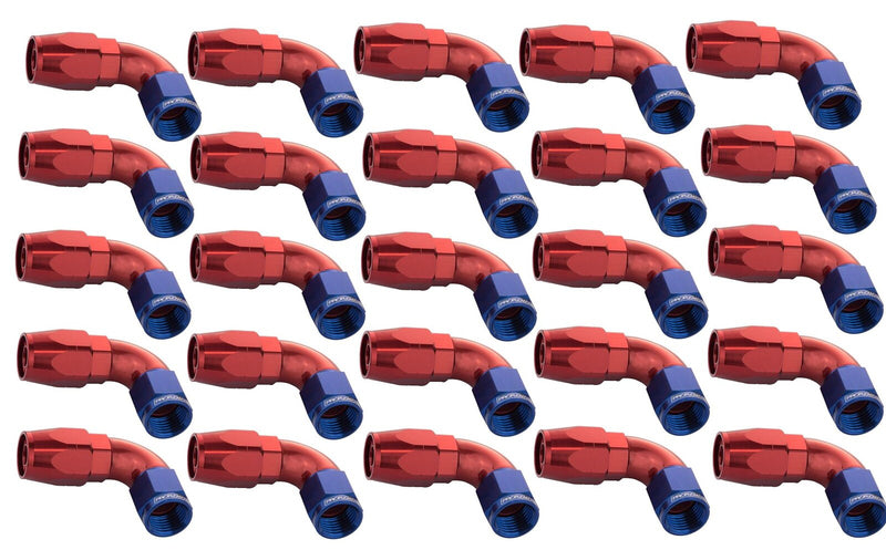 Proflow Bulk Pack Cutter Hose End 90 Degree -08AN, Blue/Red, 25pc