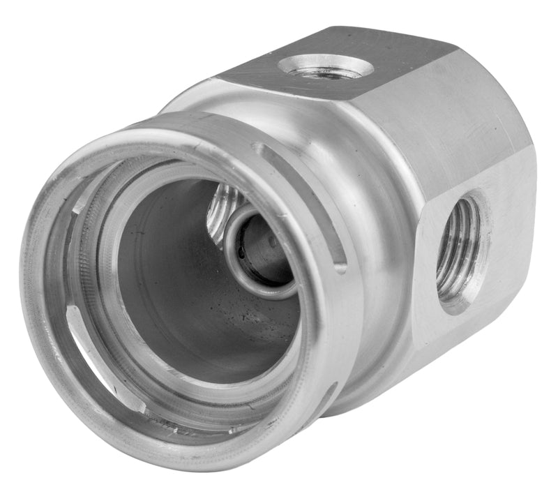 Proflow Bosch Fuel Regulator Adaptor, AN6 ORB Ports, 1/8'' NPT Port, Inline, Silver