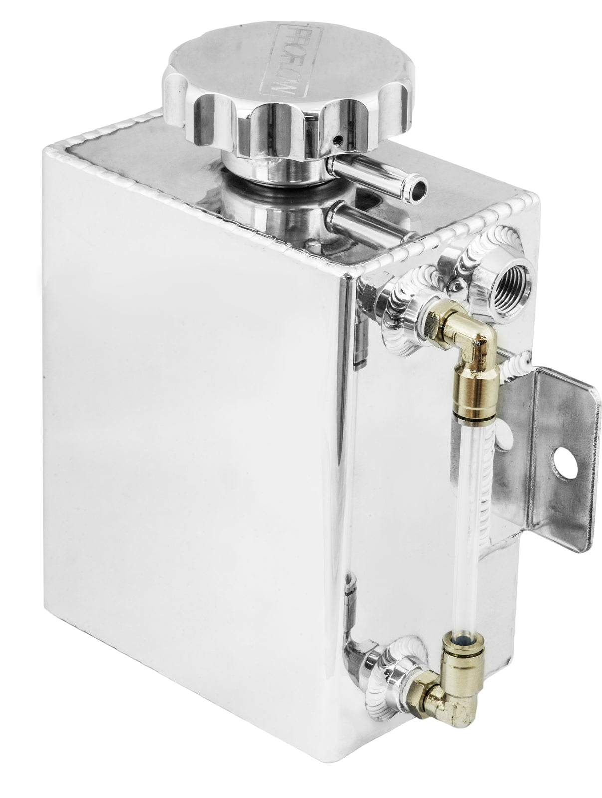 Proflow Radiator Overflow Tank, Fabricated Aluminium, Square, 1.4L, 150mm (H) x 120mm (L) x 80mm (W), Polished