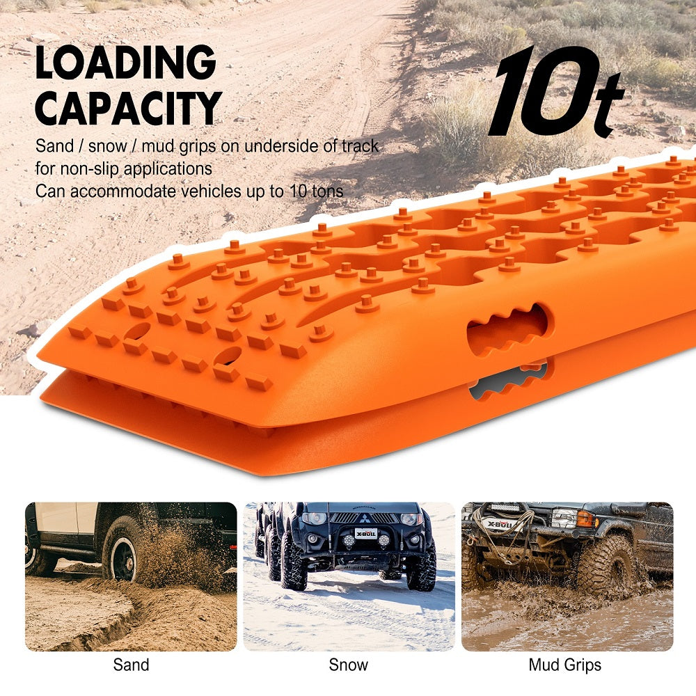 X-BULL 4WD Recovery tracks 10T 2 Pairs/ Sand tracks/ Mud tracks/ Mounting Bolts Pins Gen 2.0 -Orange