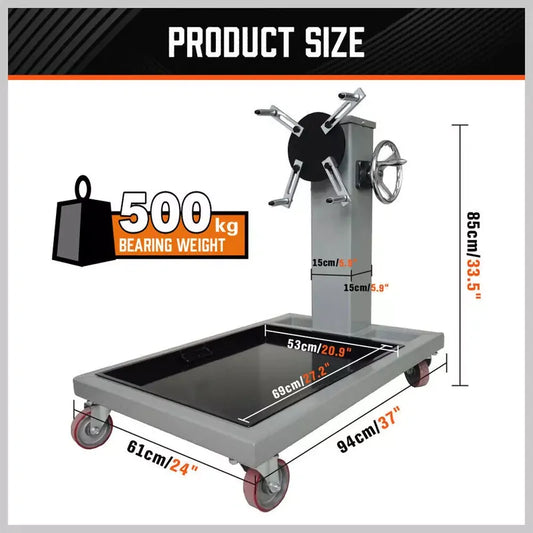 ProFlow Engine Stand 500KG Heavy Duty, with 360deg Turntable & Handle, Grey Power Coated, with Drip Tray, Kit