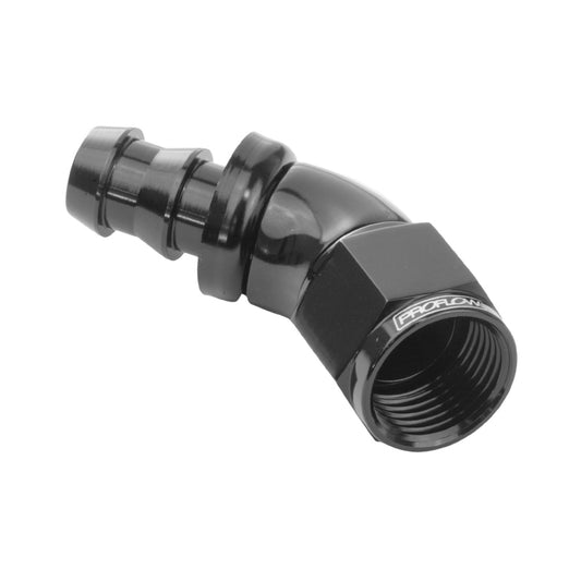 Proflow 45 Degree Fitting Hose End Full Flow 5/16in. Barb to Female -06AN, Black