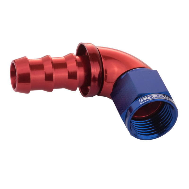 Proflow 90 Degree Fitting Hose End Full Flow 5/16in. Barb to Female -06AN, Red/Blue