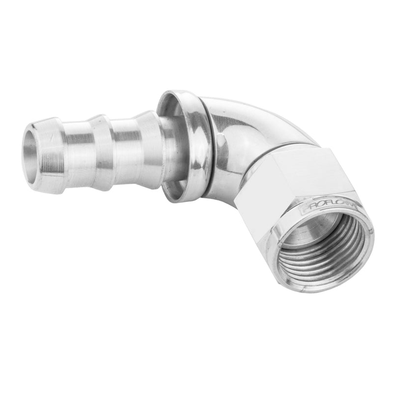 Proflow 90 Degree Fitting Hose End Full Flow 5/16in. Barb to Female -06AN, Polished