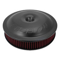 Proflow Air Filter Assembly, 14in. Diameter x 3in. Height, Race, Spun Aluminium, Black, 5-1/8 in. Recessed Base