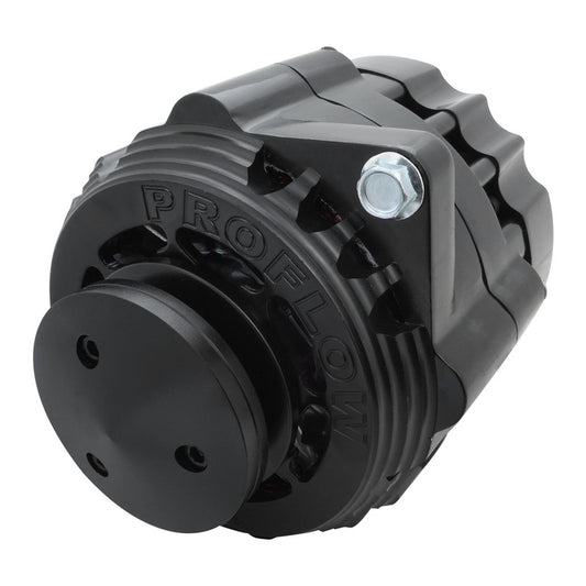 Proflow Alternator Power Spark, Billet Housing, 170 Amp, V-belt & 6-Groove Pulley, Black Anodised, Universal