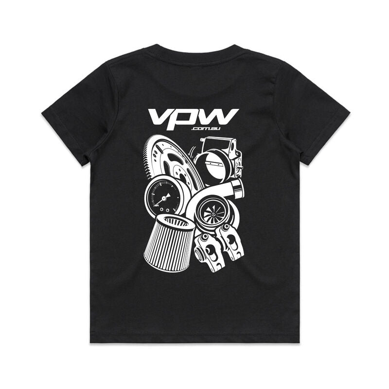 VPW Parts Mural T-Shirt, Black, Cotton, Youth Size 14