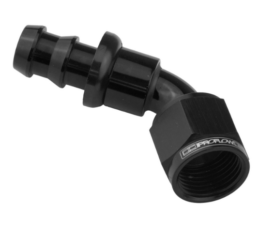 Proflow 60 Degree Fitting Hose End Full Flow Barb to Female -08AN, Black