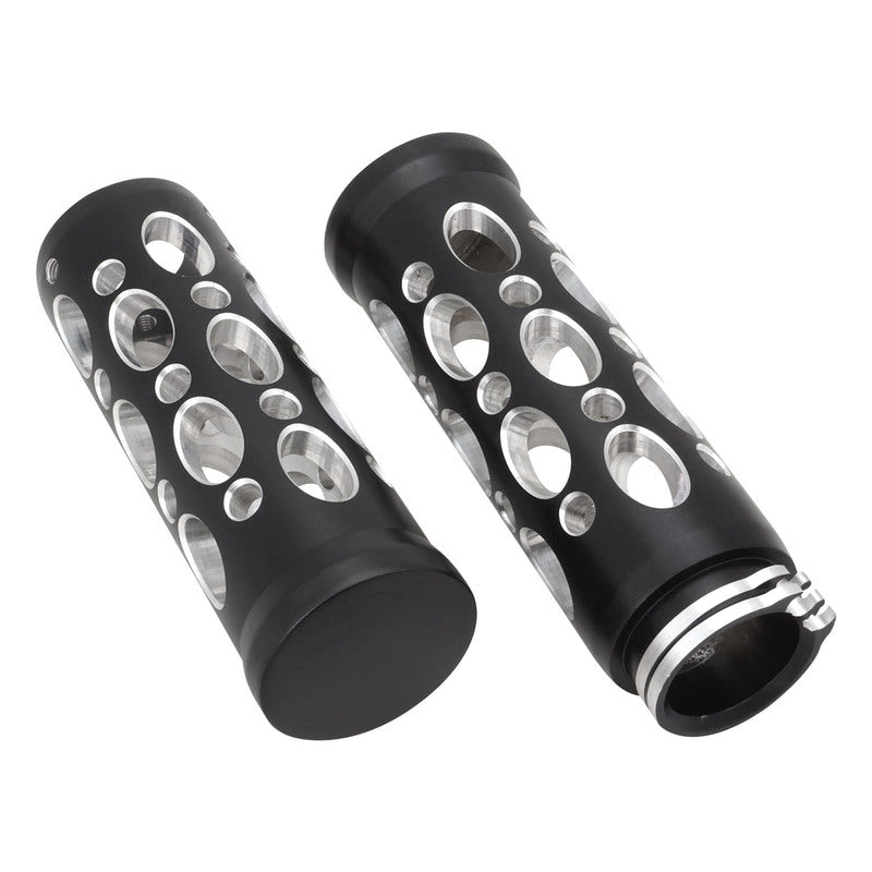 Attitude Inc Billet Handle Bar Grips, Hand Grips For Harley ,Grater Style, Black Machined, Set