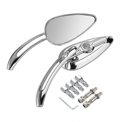 Attitude Rear View Mirror Set, Universal, Custom Chrome Skull Type for Harley, Set