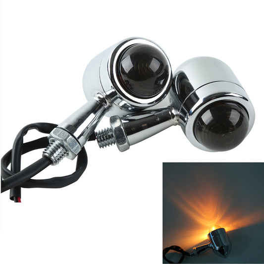 Attitude Inc Dome Universal Turn Signal Indicator Lights , Chrome Body, Black Lense, For Harley Models, Set