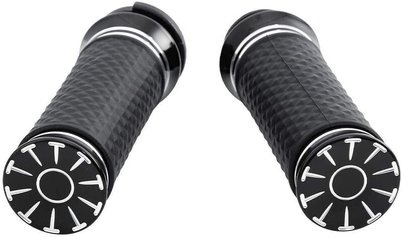 Attitude Inc Handlebar Hand Grips, Black CNC Machined/ Rubber Gel Grip, 1 in, Handlebar, For Harley Heritage Classic 2018-2020, Pair