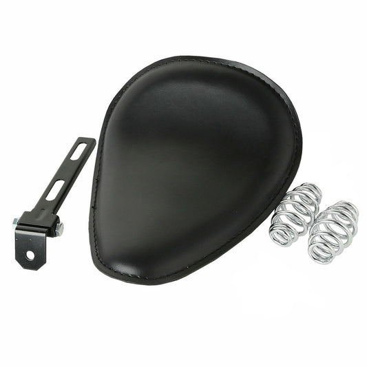 Attitude Inc Universal Solo Seat Saddle and Bracket kit , Low Profile Smooth Black Leather For Harley Kit