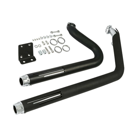 Attitude Inc Exhaust Headers Black Drag with Heat Shields ,Hex Chrome Tip 1986-2017 softail For Harley