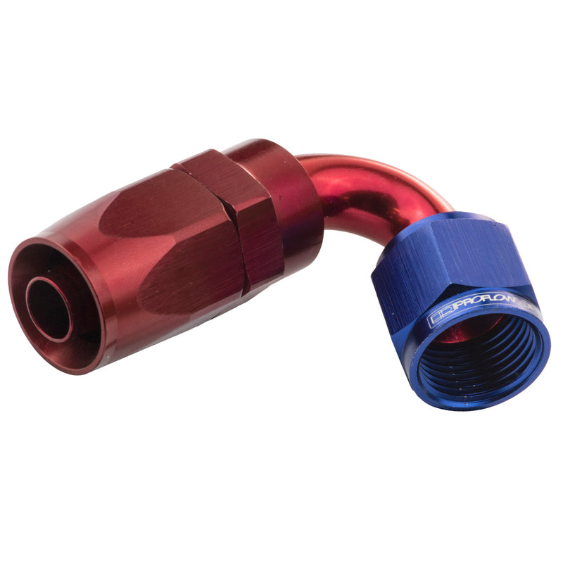 Proflow 120 Degree Hose End -08AN Hose to Female, Blue/Red