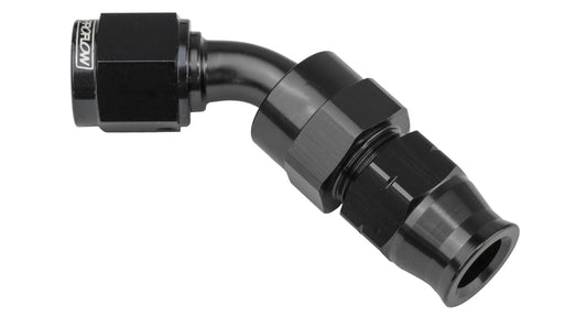 Proflow 1/2in. Tube 45 Degree To Female -08AN Hose End Tube Adaptor, Black