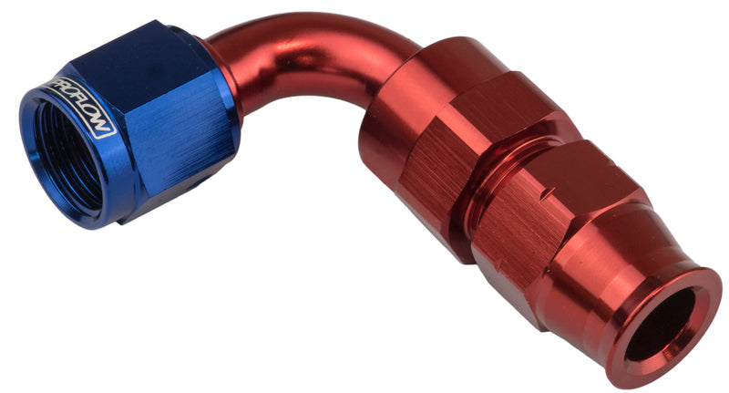 Proflow 1/2in. Tube 90 Degree To Female -08AN Hose End Tube Adaptor, Blue/Red