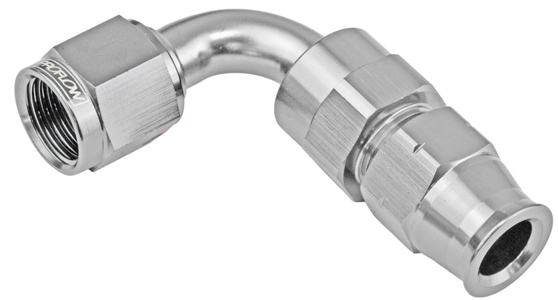Proflow 1/2in. Tube 90 Degree To Female -08AN Hose End Tube Adaptor, Silver