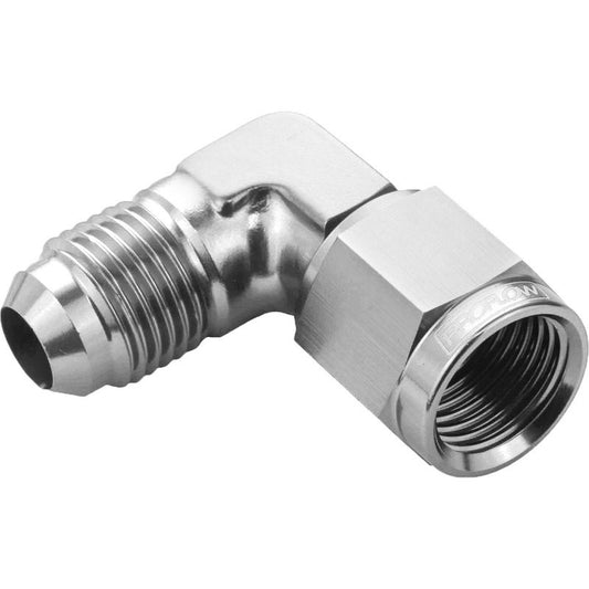 Proflow 90 Degree Male Adaptor - Female Adaptor Swivel Coupler Hose End -08AN, Silver