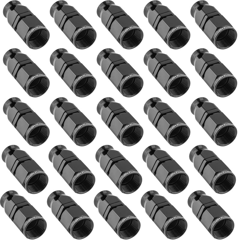 Proflow Bulk Pack Aluminium Straight Hose End -08AN For PTFE, Black, 25pc