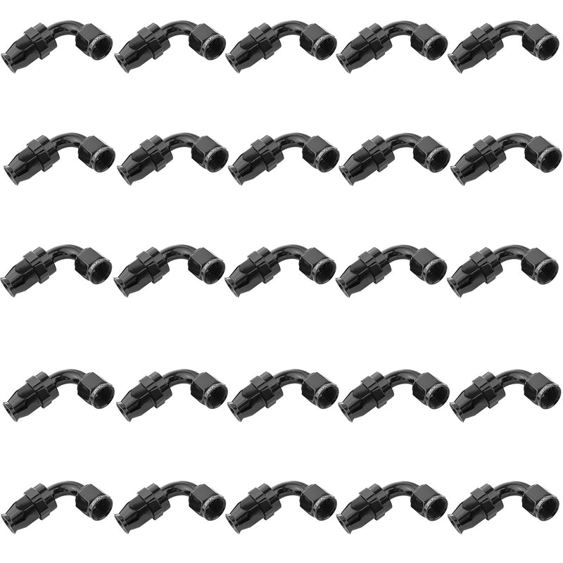 Proflow Bulk Pack Aluminium 90 Degree Hose End -06AN PTFE Hose, Black, 25pc