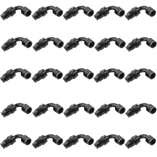 Proflow Bulk Pack Aluminium 90 Degree Hose End -06AN PTFE Hose, Black, 25pc