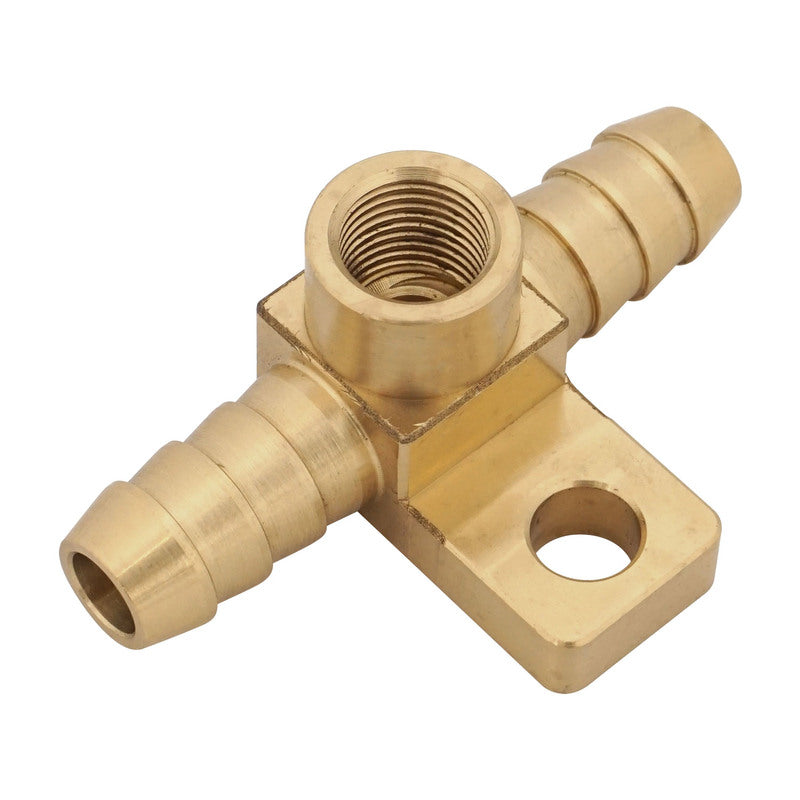 Proflow T-Piece, Billet Brass T Mounting Block, 3/8'' Barbs, 1/8'' NPT Female Port, Each