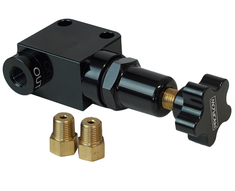 Proflow Billet Aluminium Brake Proportioning Valve, Knob Adjustment, 3/8;;-24, Single Inlet/Outlet, Each