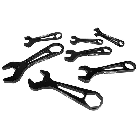 Proflow Wrench Spanner Set AN, Billet Aluminium Black Anodised, 7 Piece