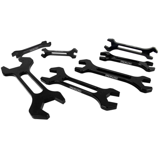 Proflow Billet Black Anodise Aluminium AN Double Ended Wrench Spanner Set 7 Piece