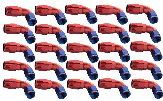 Proflow Bulk Pack Cutter Hose End 90 Degree -06AN, Blue/Red, 25pc