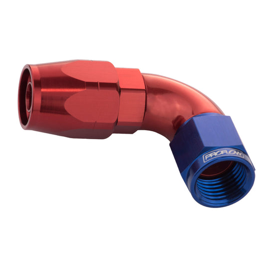 Proflow Fitting Hose End 90 Degree Full Flow -12AN, Blue/Red