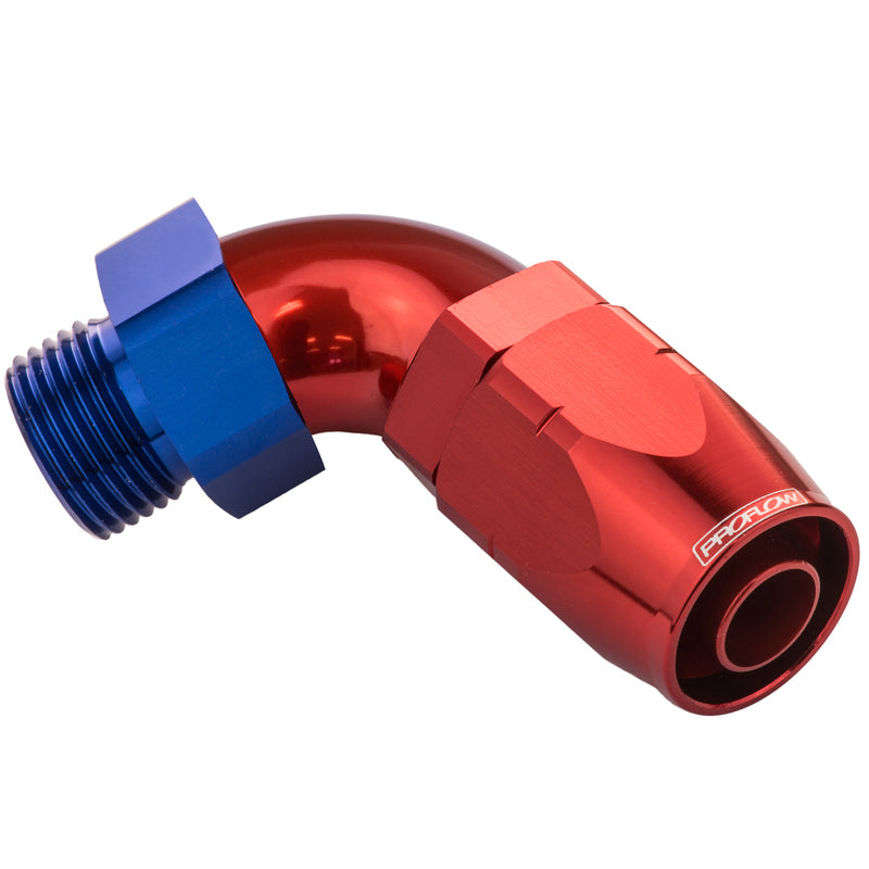 Proflow 45 Degree Fitting Hose End -08AN Orb Male To -10AN, Blue/Red