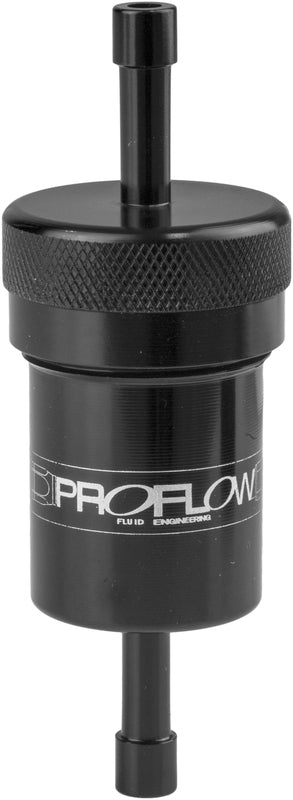 Proflow Fuel Filter Aluminium 1/4in. Hose barb 100 Micron Stainless Steel, Black