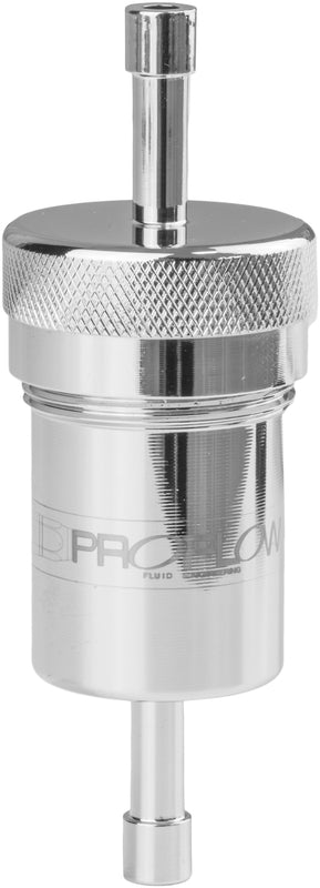 Proflow Fuel Filter Aluminium 1/4in. Hose barb 100 Micron Stainless Steel, Polished Silver