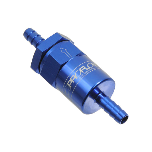 Proflow Billet Inline Aluminium Fuel Filter 1/2in. Barb Blue 30 Micron