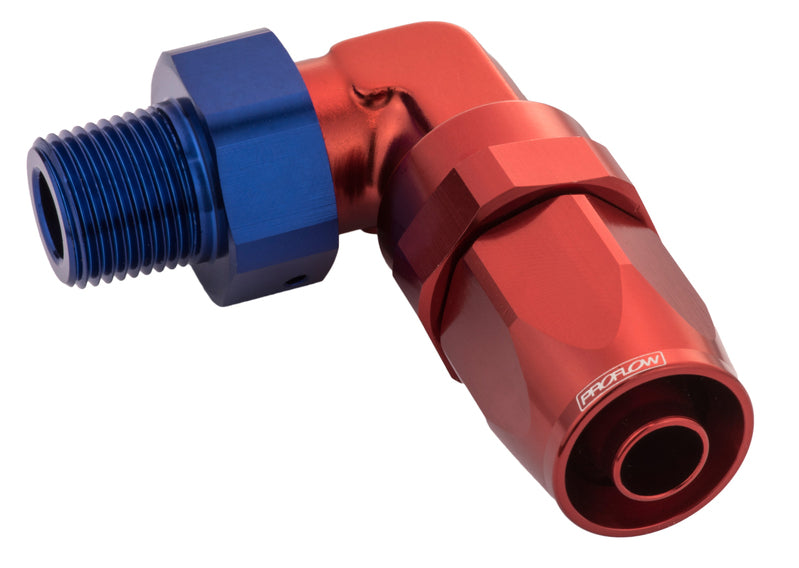 Proflow Fitting, Male Hose End 3/8in. NPT 90 Degree To -06AN Hose, Blue