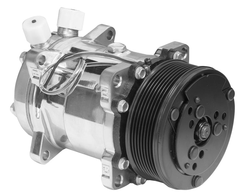 Proflow Air Conditioning Compressor, Sanden 508, Aluminium, Polished, 8-groove Serpentine Pulley, Each