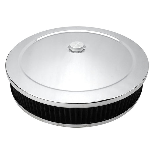 Proflow Air Filter Assembly Round 14in. x 2.5in., Chrome, Flat Base,