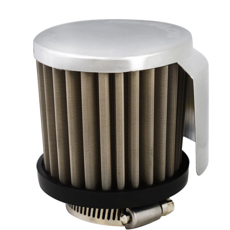 Proflow Breather Filter Clamp On W/Shield, 75mm High,  Rubber Base Suit 1.5in. Tube, Chrome