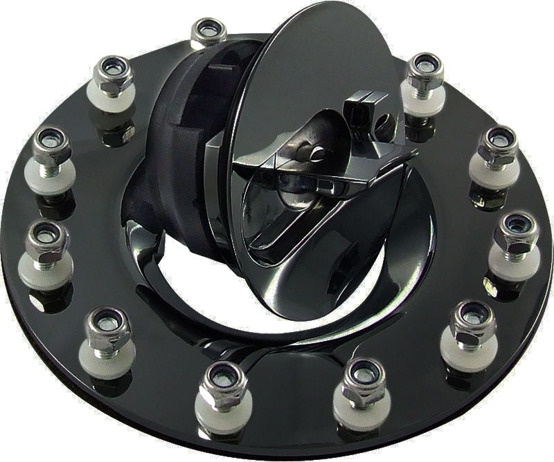 Proflow Fuel Cell Tank Cap, Flush Mount, 12 Bolt, Black Aluminium Cap, w/Mount Kit, (Series 1)