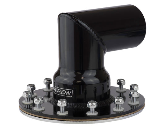 Proflow Fuel Filler Neck Aluminium Black, 90 Degree, 2 1/2 in. Diameter, 12-Bolt Flange, 4.75'' PCD, Each